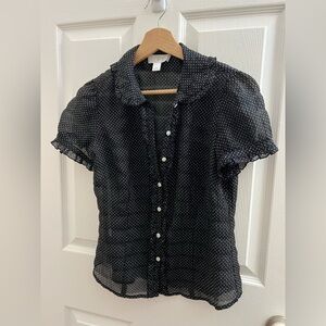 LOFT Black and White Polka Dot Button Down Shirt